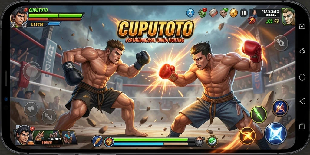 Tangkapan layar CUPUTOTO menampilkan aksi bertarung yang intens.