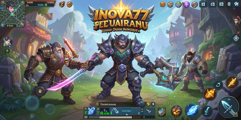 Screenshot utama INOVA77 menampilkan aksi pertarungan dalam dunia MMORPG.
