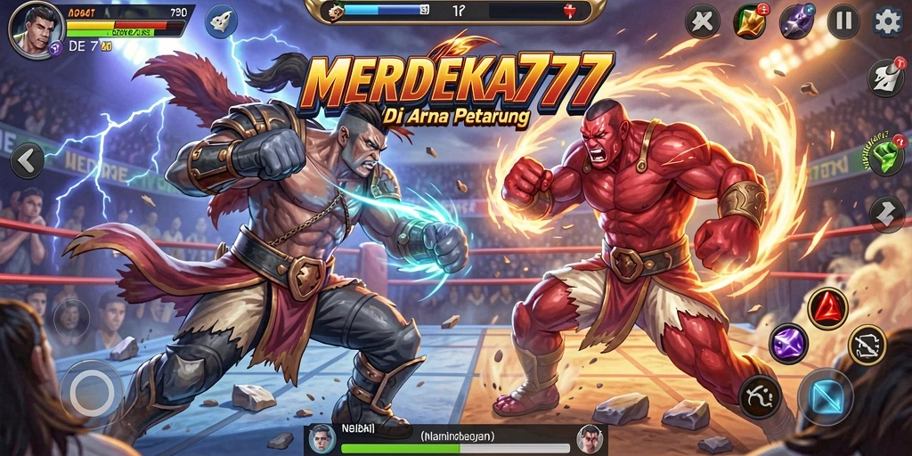 Tampilan gameplay MERDEKA777 dengan pertarungan menegangkan.