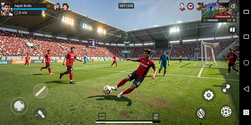 Tangkapan layar V07 menampilkan aksi pertandingan sepak bola yang mendebarkan.